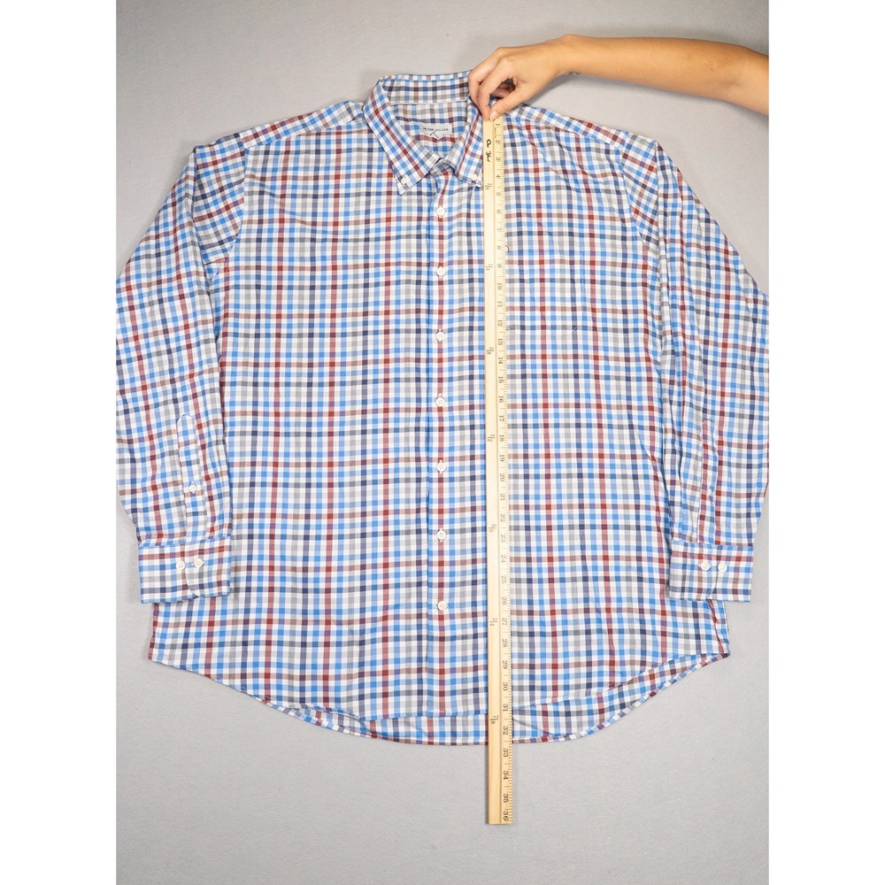 Peter Millar Mens XXL Plaid Button Down Shirt Blue Red Check Performance‎ Cotton image 4